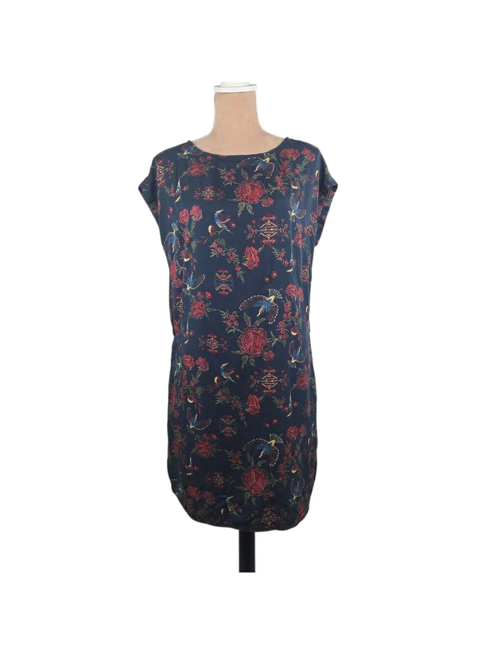 Patagonia Women's June Lake Dress Navy Floral Bird Size Medium